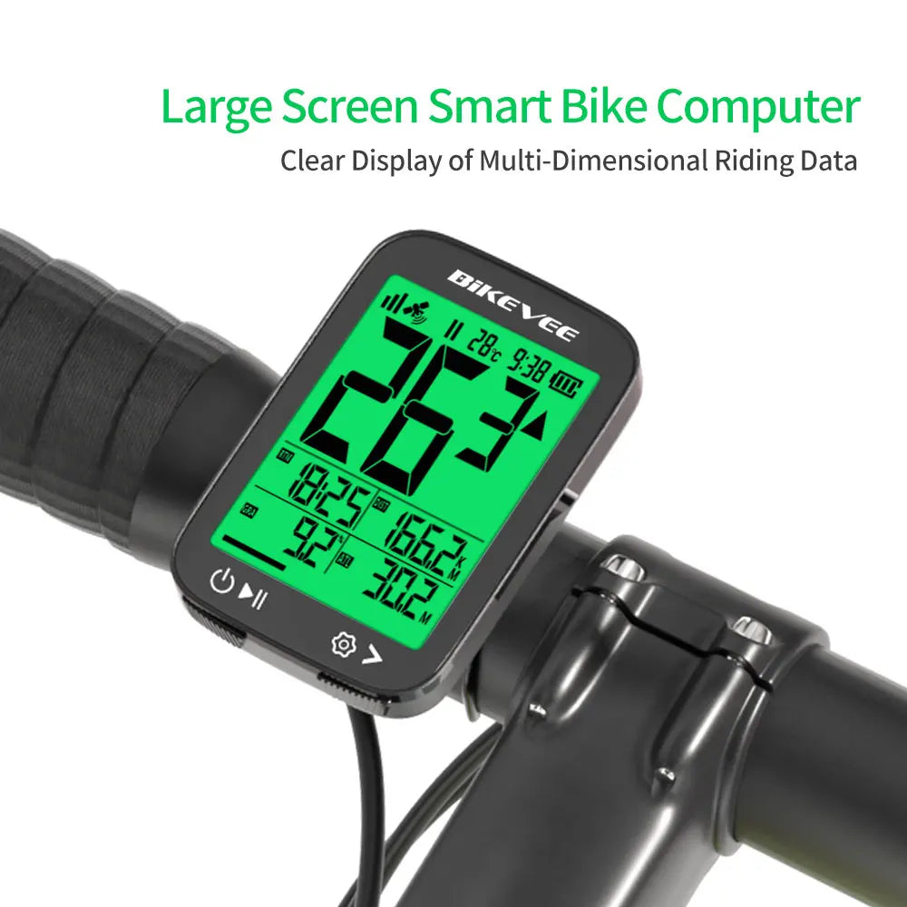 Bikevee USB Rechargeable GPS Bicycle Riding Speedometer Wireless Odometer Bike Computer with Green Auto Backlight LCD Display Waterproof Multi-Functions Bicycle Accurate Speed Tracking Outdoor Cycling Accessories
