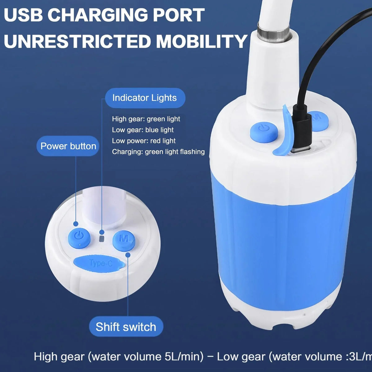 Portable Rechargeable Handheld Pet Shower Sprayer for Outdoor Bathing