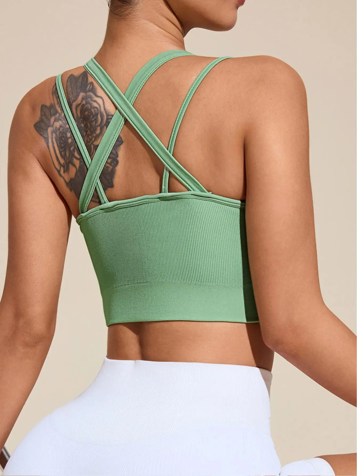 Women's High Support Ribbed Criss Cross Sports Bra for Running