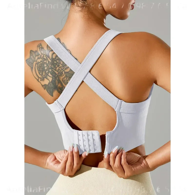 Women Solid Color Strappy Sports Bra Criss Cross Back Sexy Yoga Fitness Tank Top Soft Breathable Activewear for Gym Workout Running Training