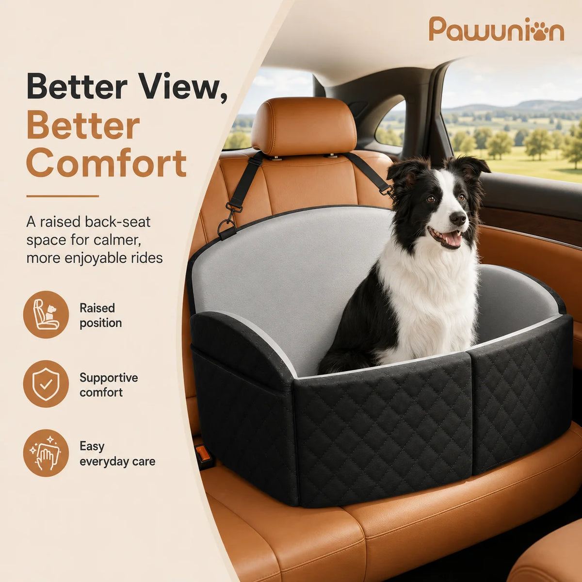 Memory Foam Dog Car Seat With Washable Cover And Leashes
