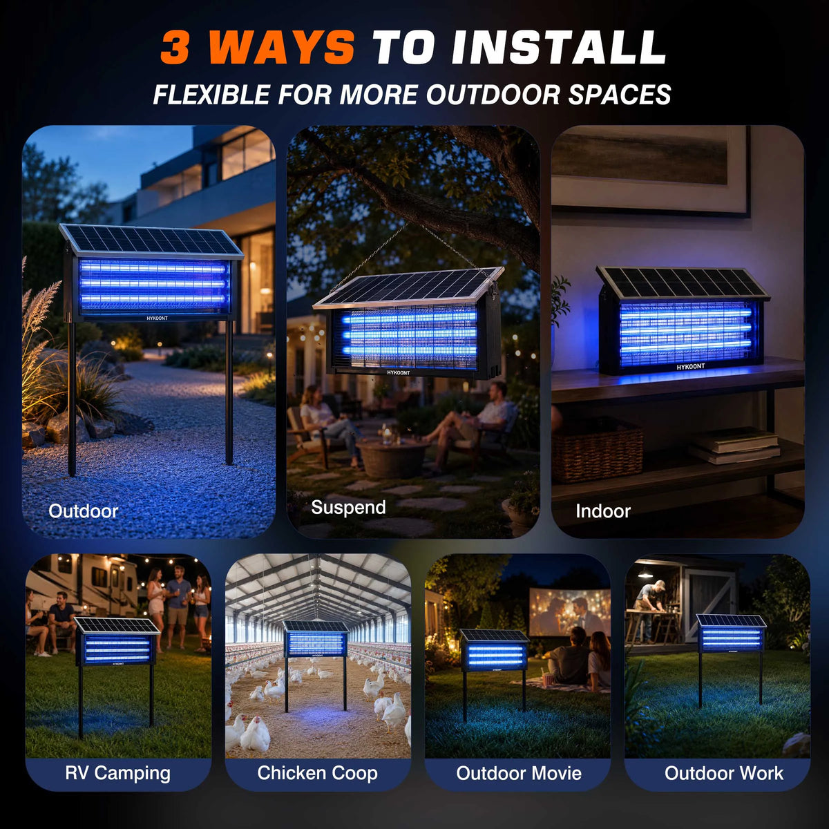 HYKOONT Solar Bug Zapper Outdoor Mosquito Killer USB Rechargeable