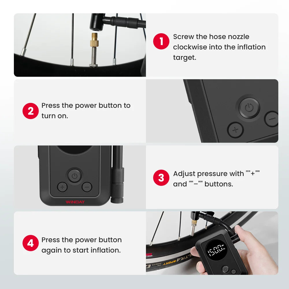 Portable Electric Bike Tire Inflator – P1 150PSI High-Pressure Air Pump for Mountain & Road Bikes, USB-C Rechargeable, 2400mAh Battery, Auto Shutoff, Compact Bicycle Tire Pump with PSI/BAR/KPA for MTB, Commuter, Mini SUV &