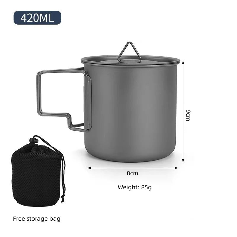 Titanium Camping Cookware Set With Folding Mug And Portable Pot