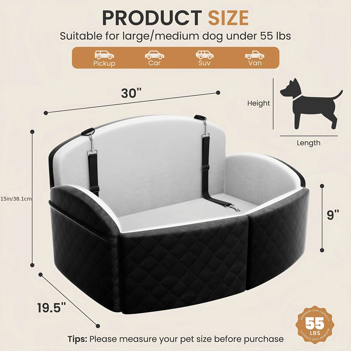 Memory Foam Dog Car Seat With Washable Cover And Leashes