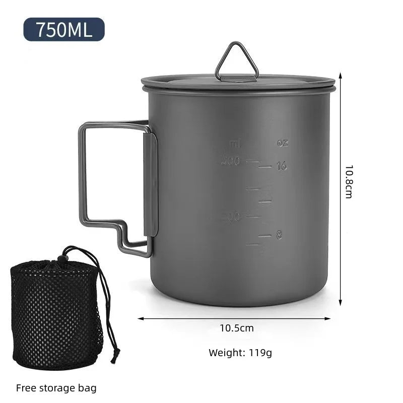 Titanium Camping Cookware Set With Folding Mug And Portable Pot