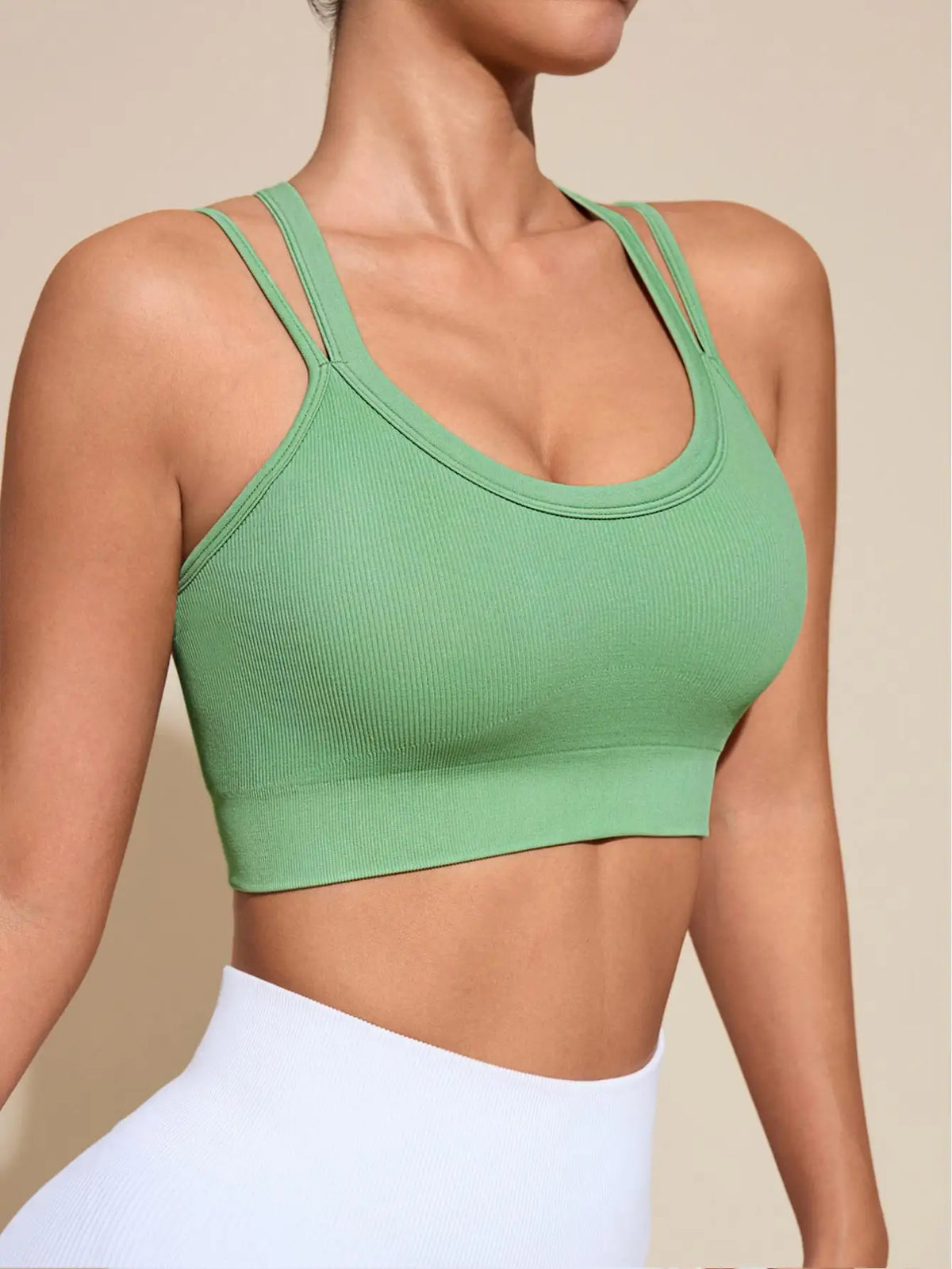 Women's High Support Ribbed Criss Cross Sports Bra for Running