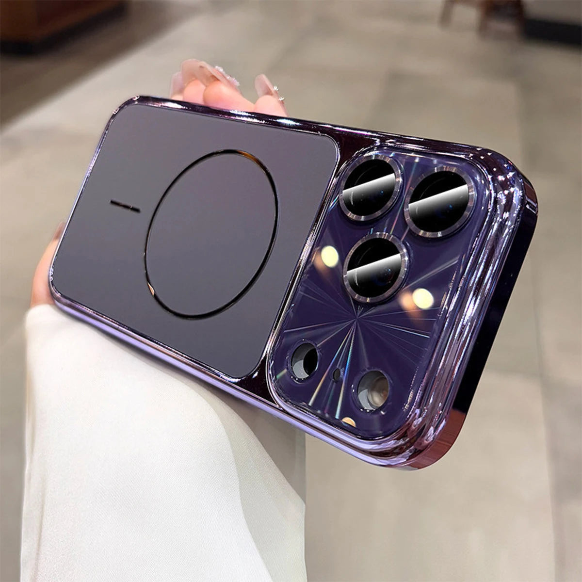 Fashion Laser Magnetic Phone Case With Glossy Electroplated Bumper, Built-In Camera Lens Protector, Raised Lens Protection, Shockproof Protective Cover, Wireless Charging Compatible With iPhone 18/17 Pro Max/16/15/14/13/Pro/P
