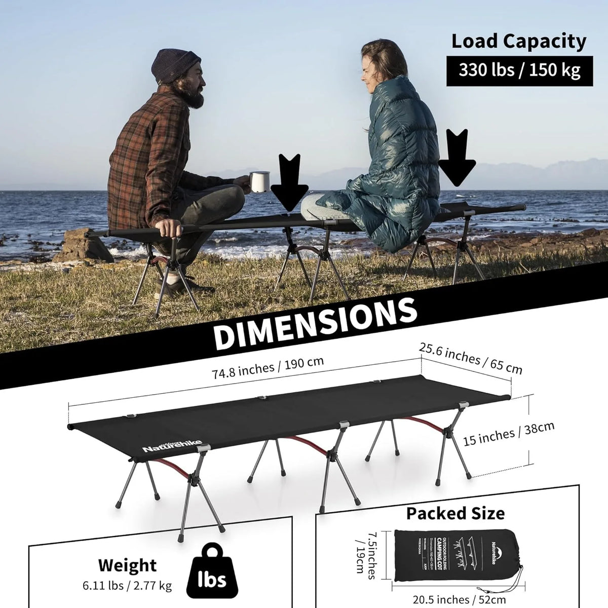 Naturehike Adjustable Folding Camping Cot for Backpacking and Travel