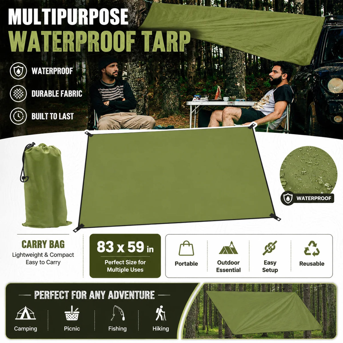 Waterproof Oxford Camping Tarp Shelter With Grommets