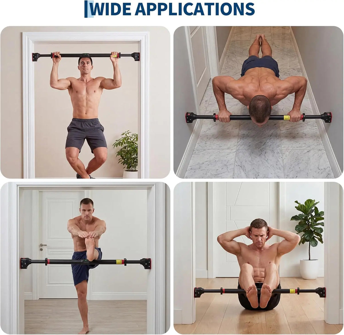 Heavy Duty Doorway Pull Up Bar Adjustable Width No-Screw Installation, Locking Mechanism Level Meter Anti-Slip 440lbs Capacity – Home Gym Strength Trainer