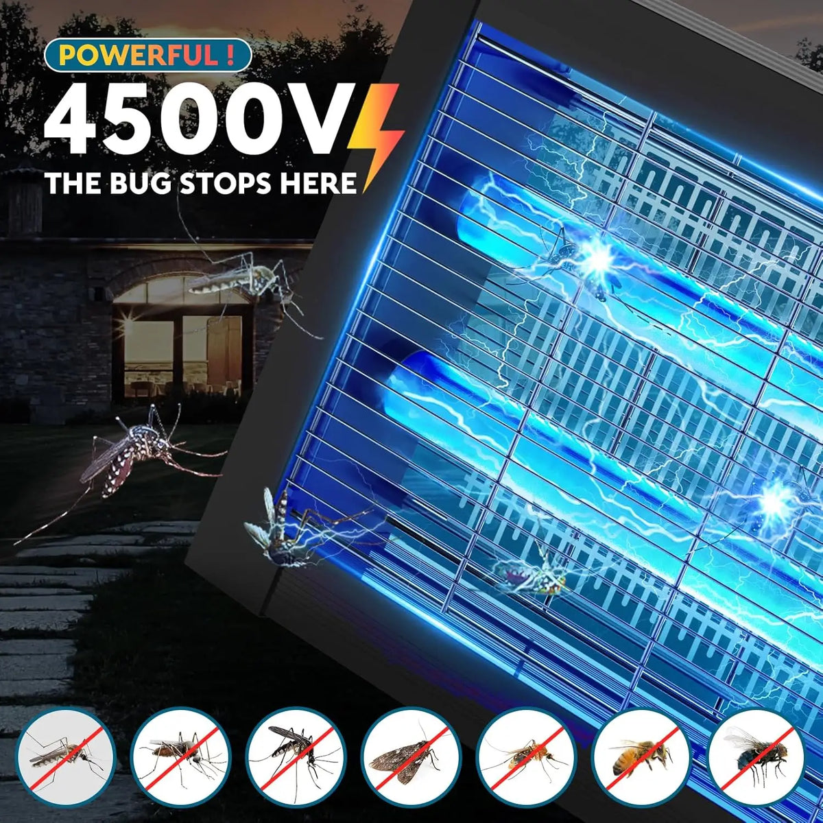 Solar Outdoor Bug Zapper With 4500V Sensor And Waterproof Design