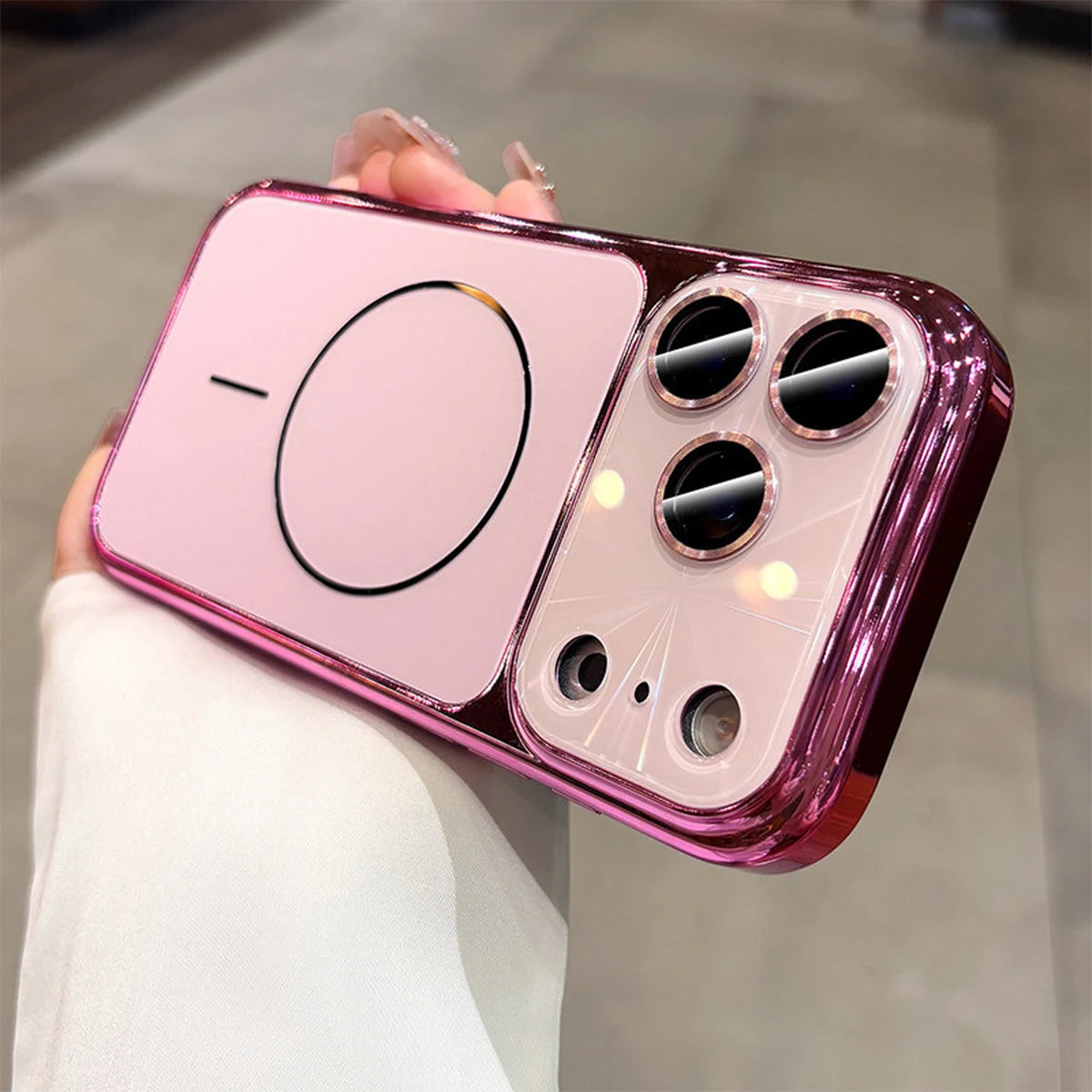 Fashion Laser Magnetic Phone Case With Glossy Electroplated Bumper, Built-In Camera Lens Protector, Raised Lens Protection, Shockproof Protective Cover, Wireless Charging Compatible With iPhone 18/17 Pro Max/16/15/14/13/Pro/P