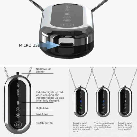 New Hanging Air Purifier Heating Cooling Wearable Air Freshener USB Rechargeable Negative Ions Purify Air Machine