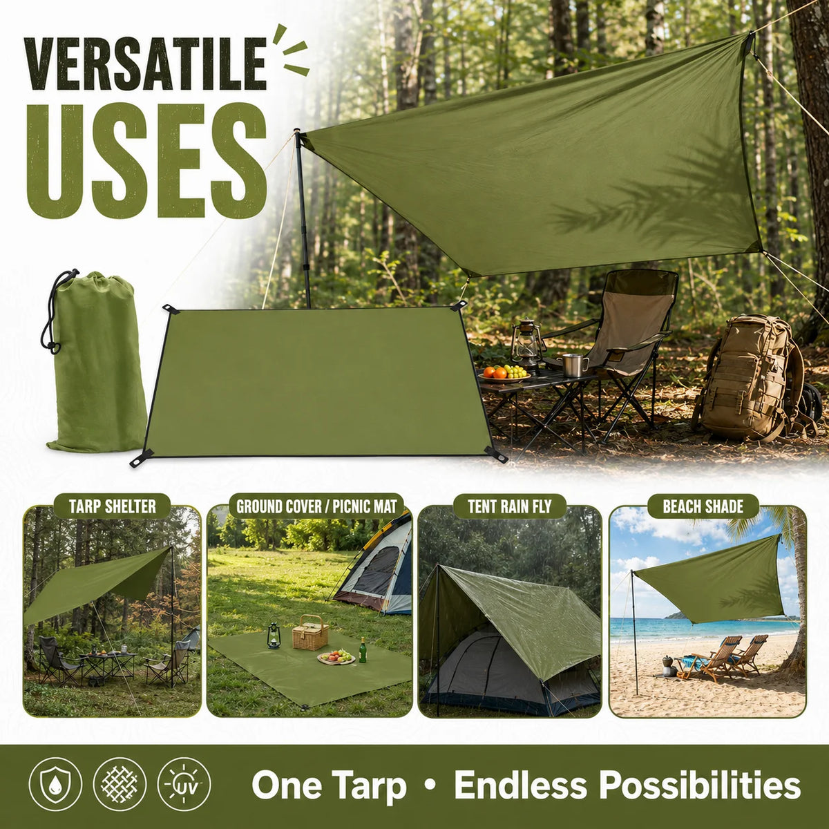 Waterproof Oxford Camping Tarp Shelter With Grommets