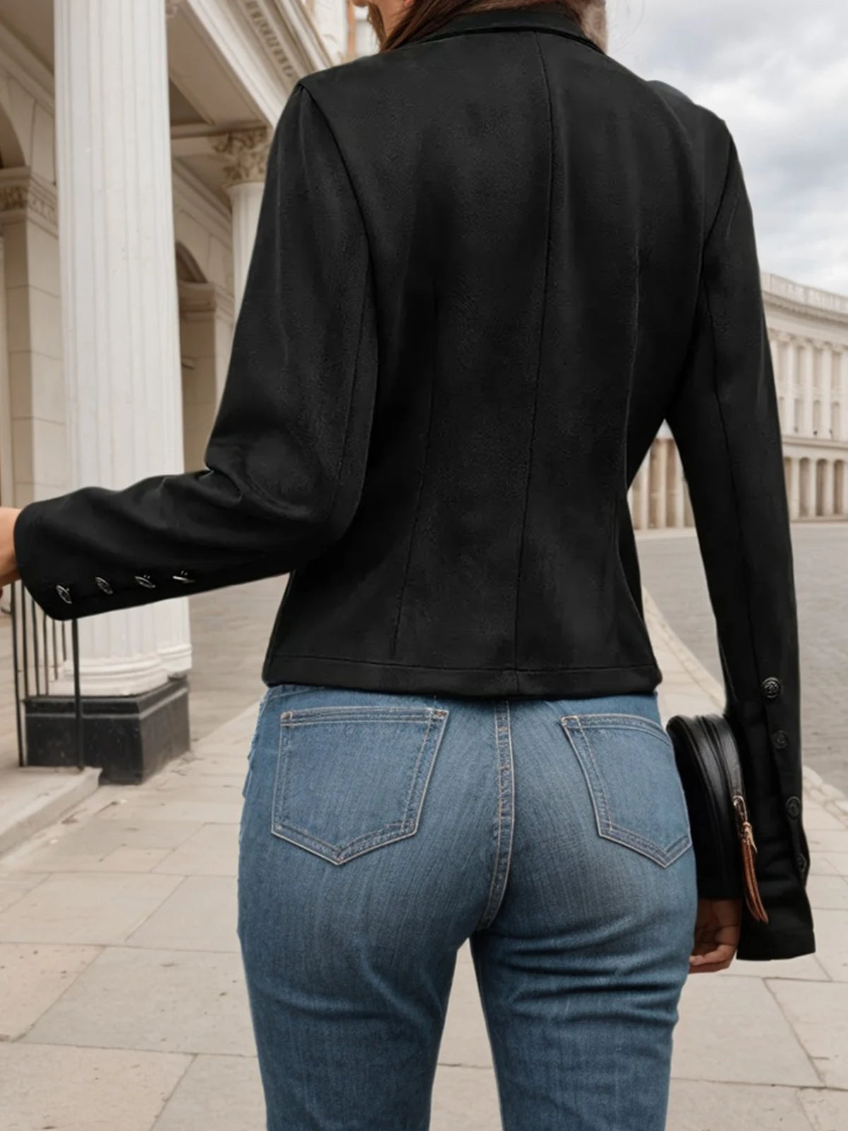 Womens Double Breasted Casual Jacket With Turn Down Collar