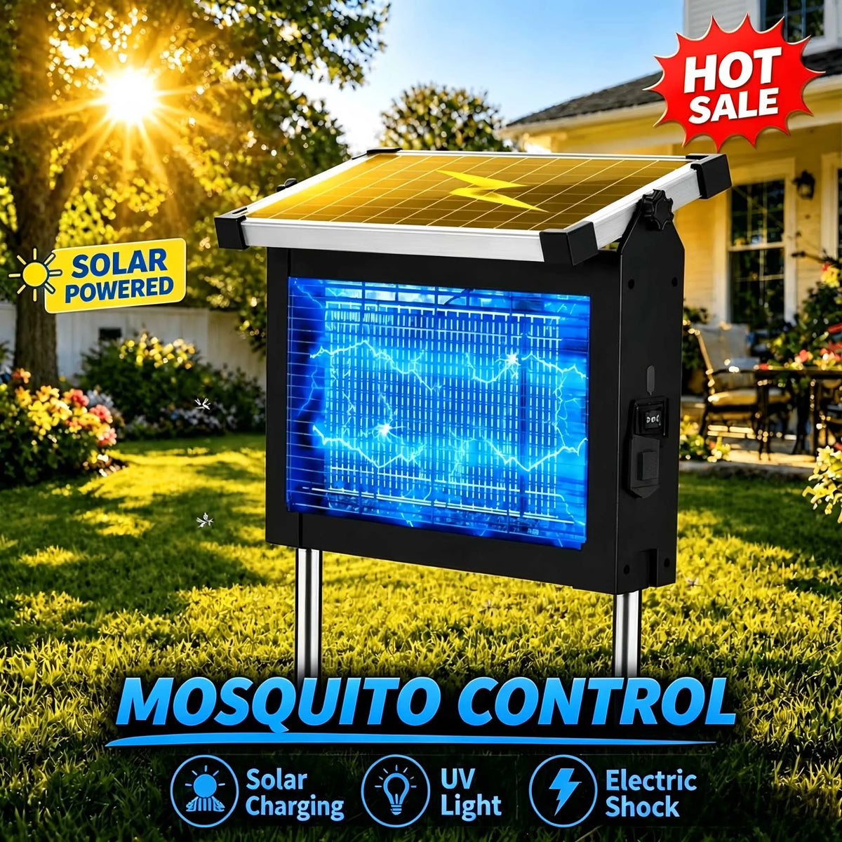 Solar Outdoor Bug Zapper With 4500V Sensor And Waterproof Design