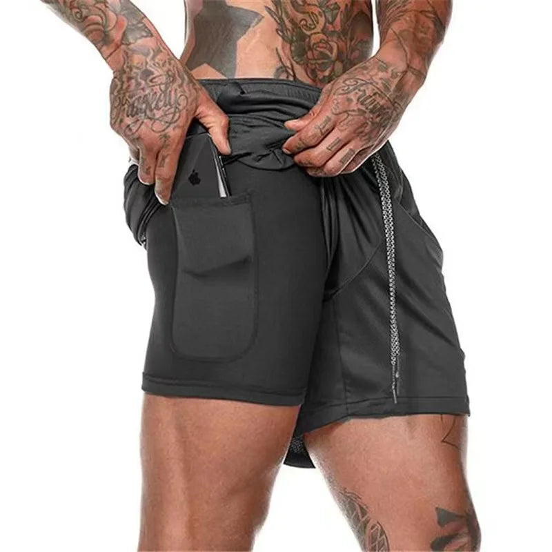 Mens 2 In 1 Compression Running Shorts With Phone Pockets