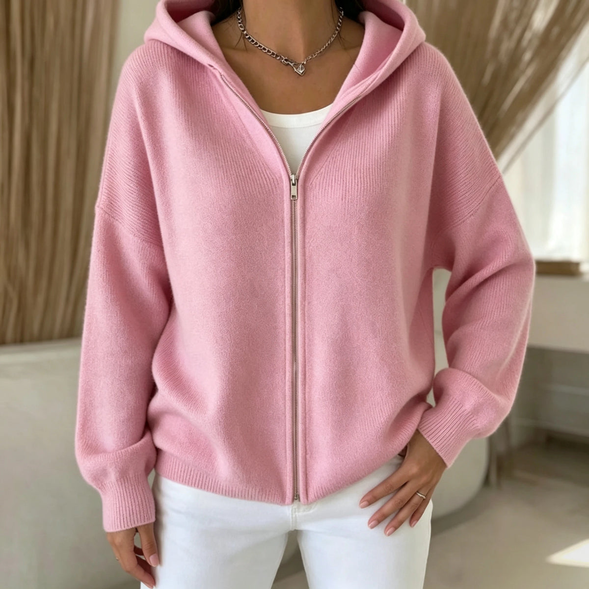 SCACTO Women's Hooded Zip Knit Cardigan With Pockets