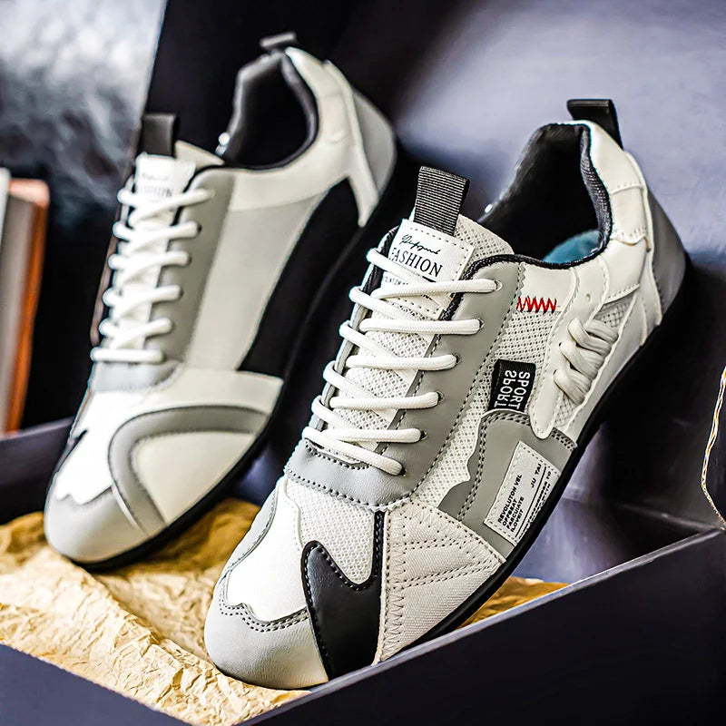 Men's Low-Top Lace-Up Sports Shoes, Breathable Synthetic Material with Comfortable Fabric Lining, Anti-Slip PVC Sole, Striped Design, Suitable for Casual and Outdoor Wear, Daily Sneakers | Minimalist Style