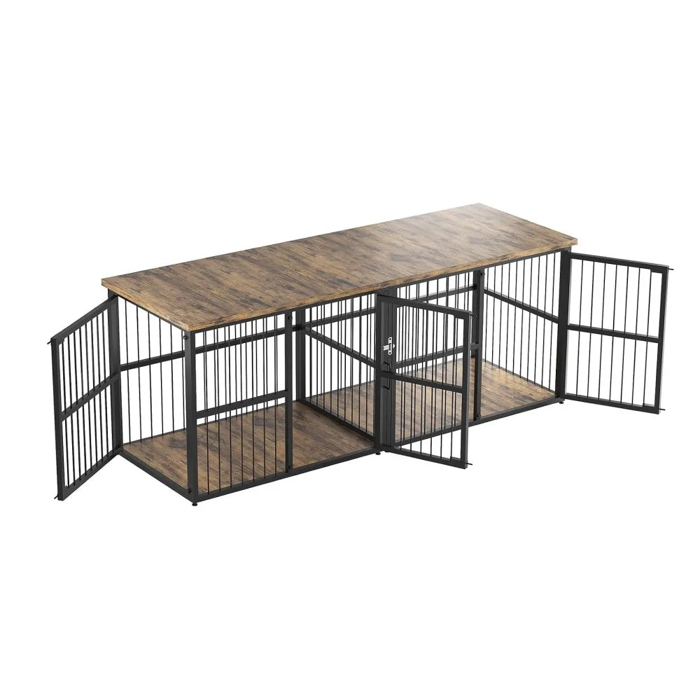 Double Dog Crate Furniture With Divider And Storage Cabinet