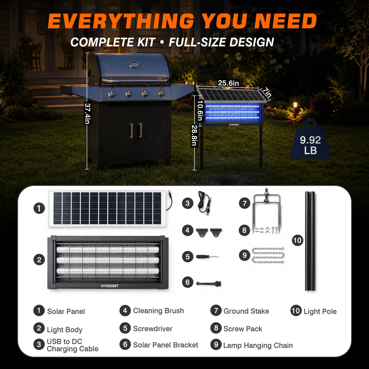 HYKOONT Solar Bug Zapper Outdoor Mosquito Killer USB Rechargeable
