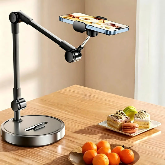 Multi-Angle Adjustable Iron Metal Phone Desktop Stand with Smooth Black Surface, Ergonomic Secure Grip Mobile Holder, Universal Support for Live Broadcast, Vlog Shooting, Online Study, Video Recording, Selfie Shooting