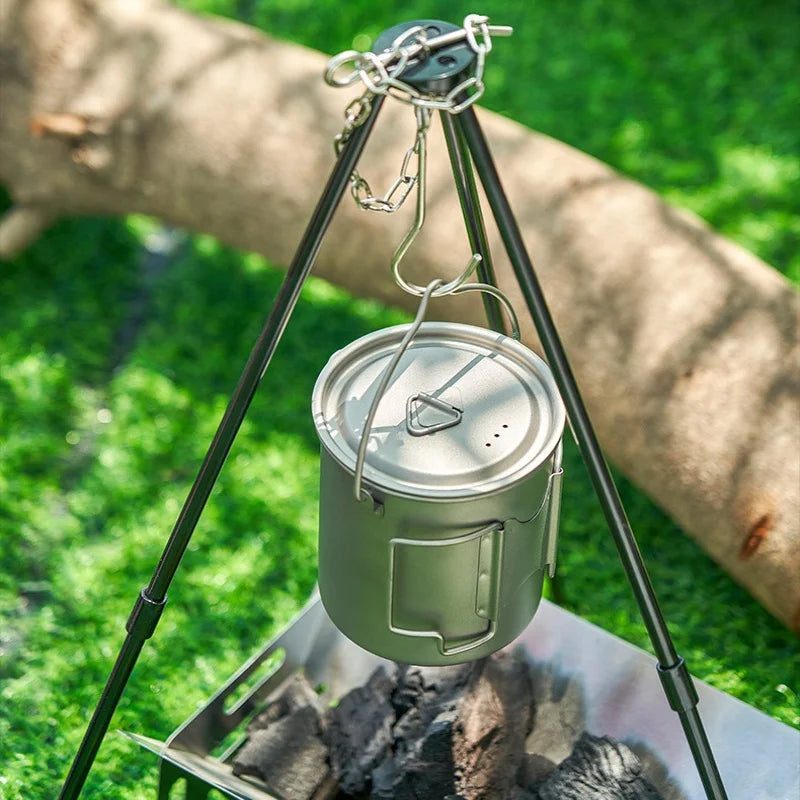 Titanium Camping Cookware Set With Folding Mug And Portable Pot