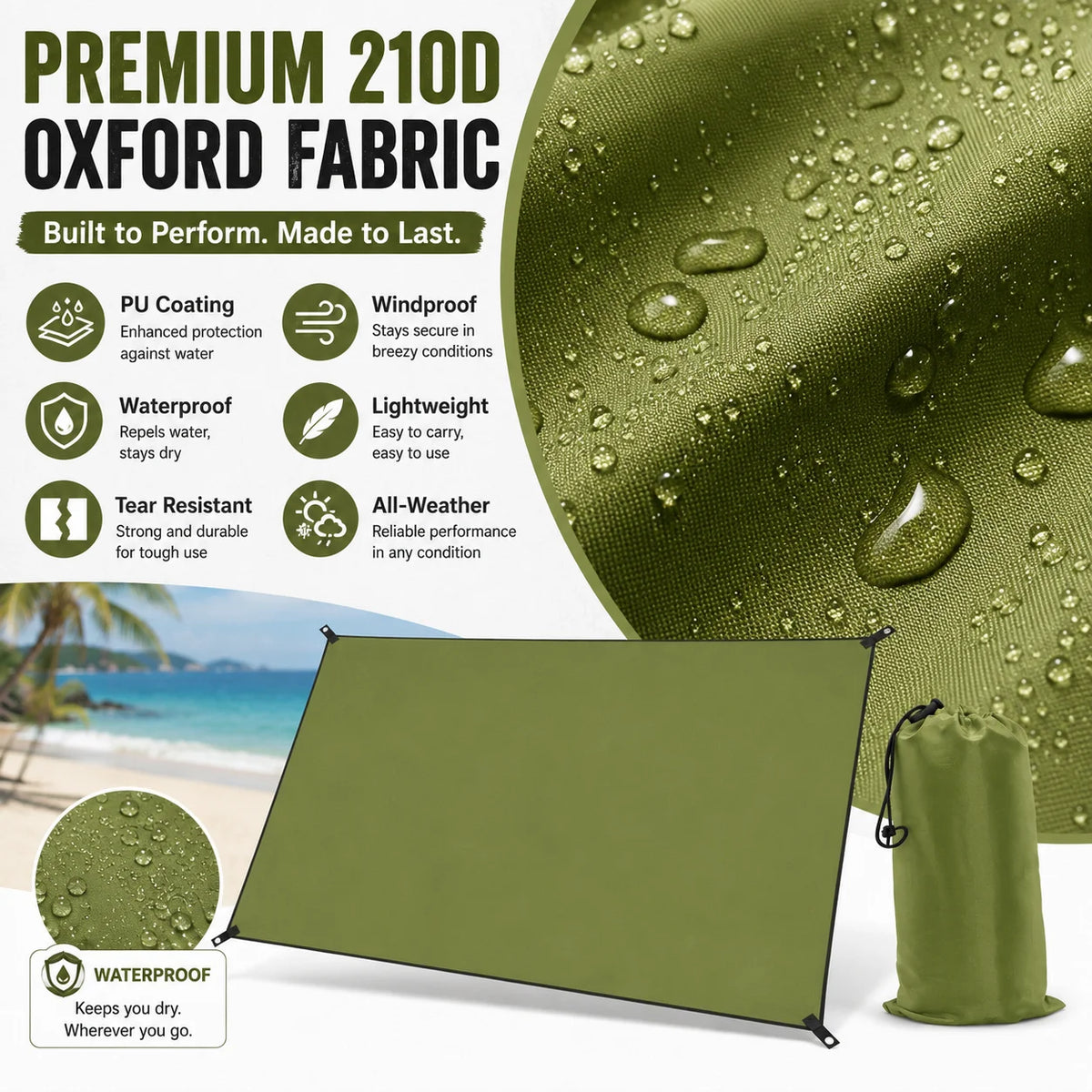 Waterproof Oxford Camping Tarp Shelter With Grommets