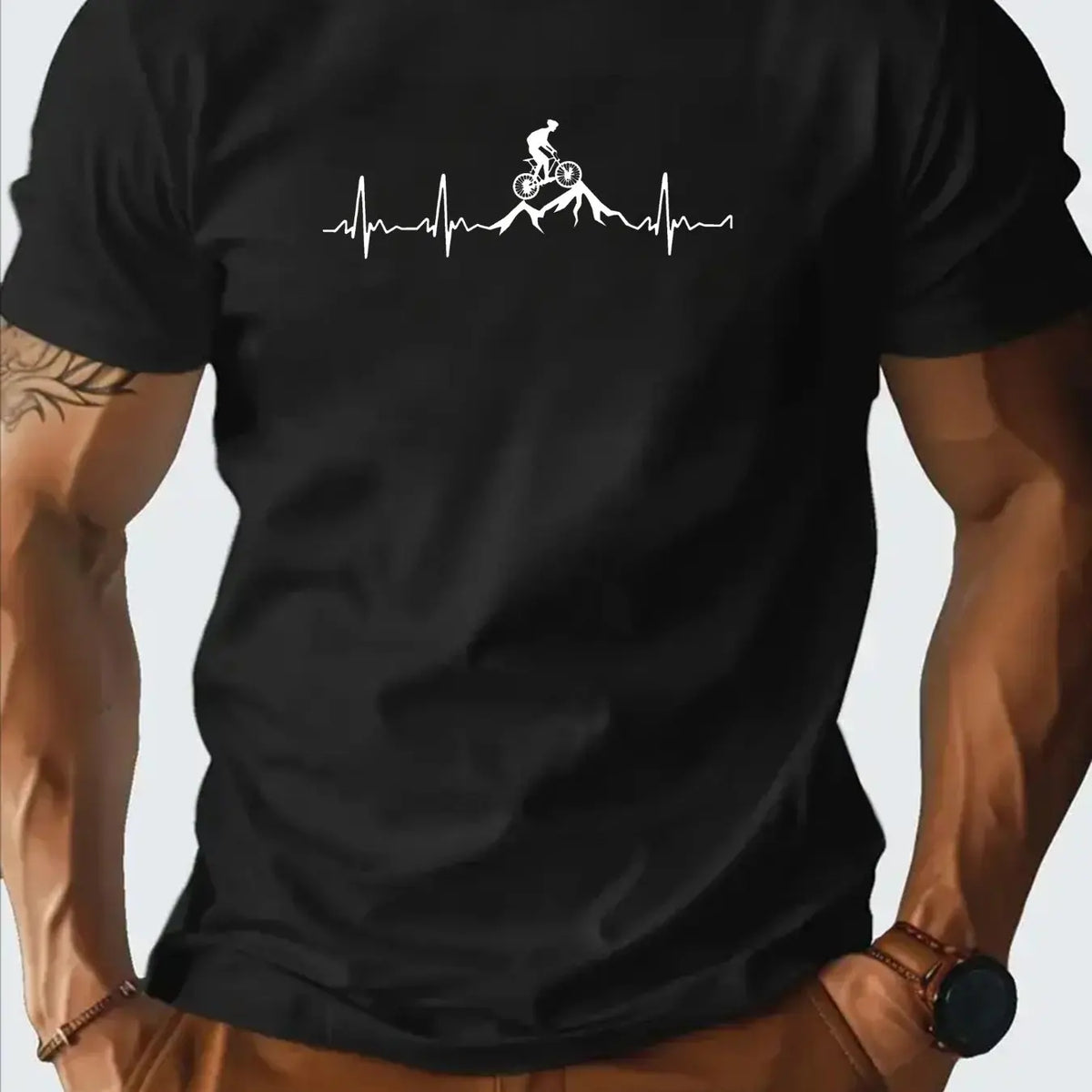Men's Cotton Running Enthusiast Graphic T-Shirt - Breathable Regular Fit Casual Tee with Heartbeat Design Men Clothing