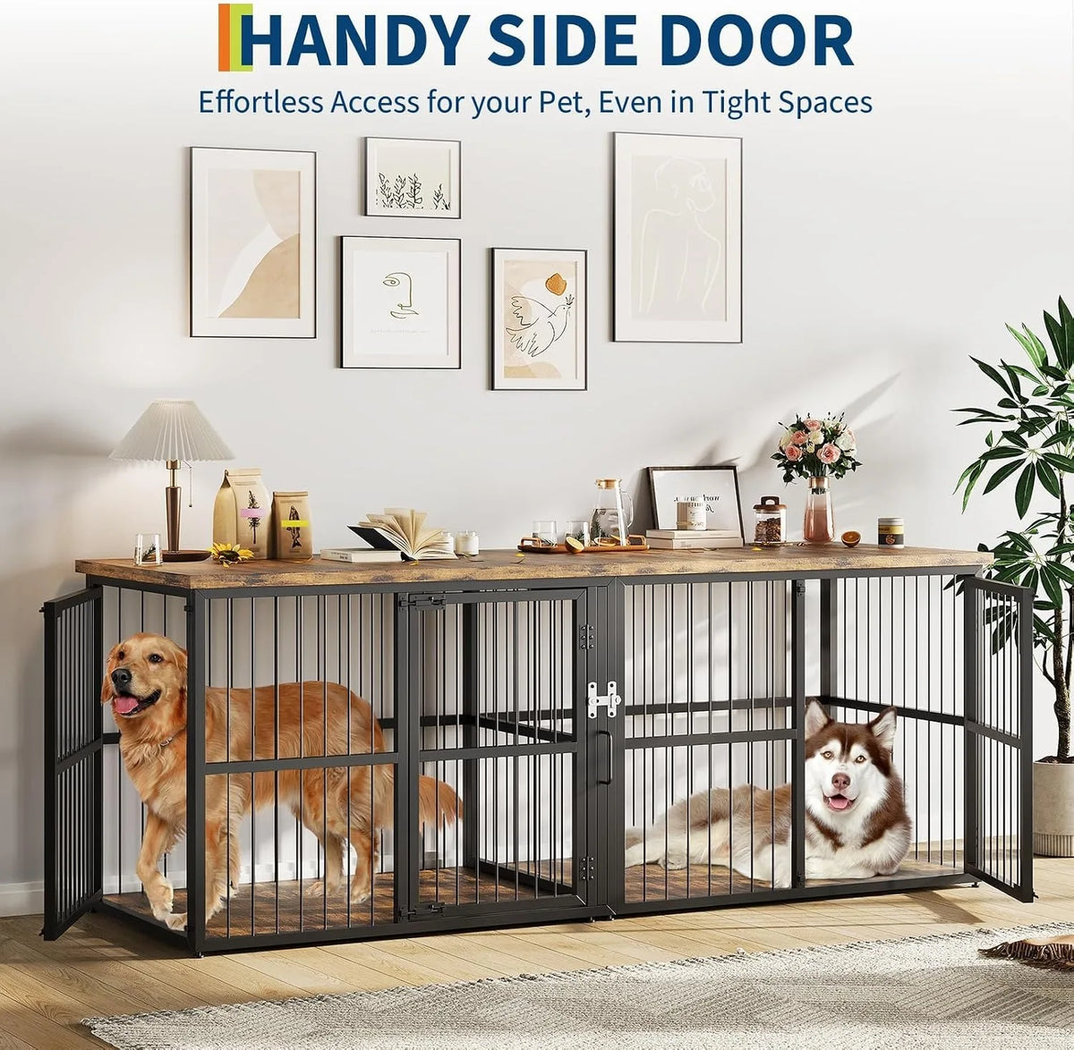 Double Dog Crate Furniture With Divider And Storage Cabinet