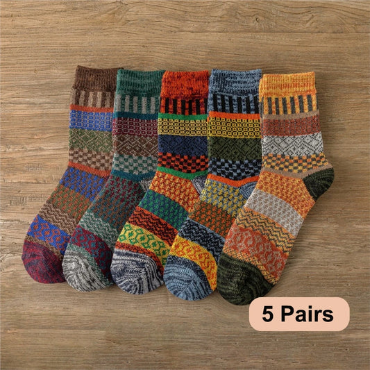 5Pairs/lot Witner Men Socks Women Lover Socks Thick Warm Socks Vintage Sock Colorful Gift Free size EUR 37-43