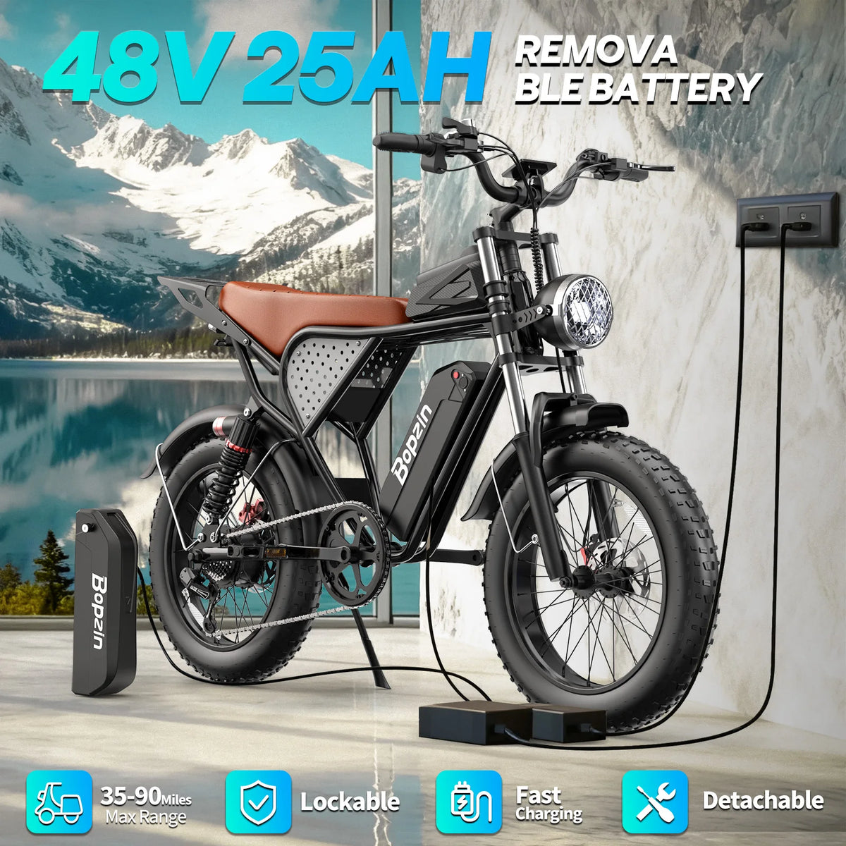 Bopzin C22-Z-25 Electric Bike 1500W 48V 25Ah Fat Tire Ebike for Adults 35MPH Full Suspension Off-Road 20" Dirt Motorcycle E-Bike