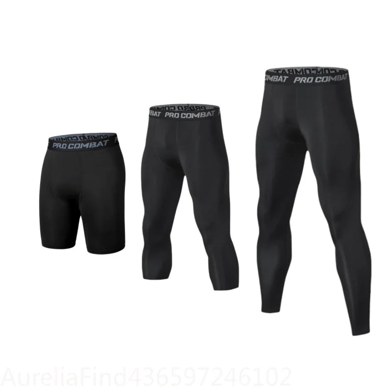 Men Compression Pants Cool Dry Sports Tights Athletic Workout Running Baselayer Active Leggings Shorts