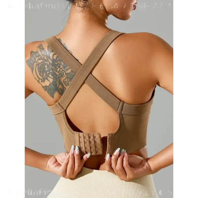 Women Solid Color Strappy Sports Bra Criss Cross Back Sexy Yoga Fitness Tank Top Soft Breathable Activewear for Gym Workout Running Training