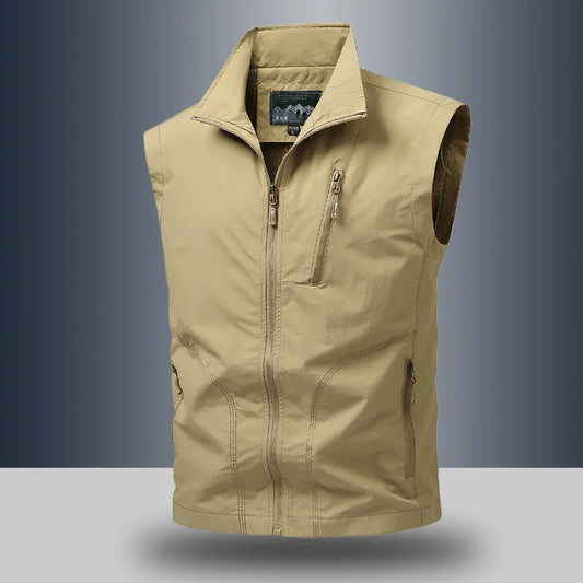 Men Outdoor Stand Collar Vest Multi Zipper Pockets Breathable Sleeveless Waistcoat