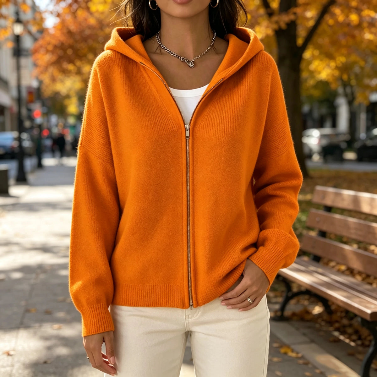 SCACTO Women's Hooded Zip Knit Cardigan With Pockets