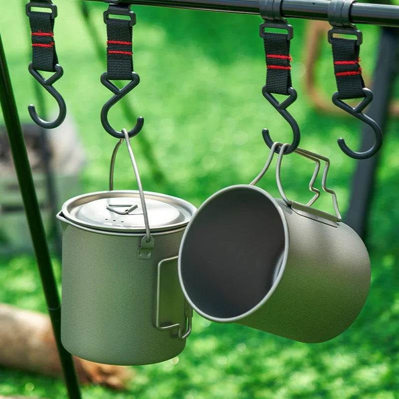 Titanium Camping Cookware Set With Folding Mug And Portable Pot