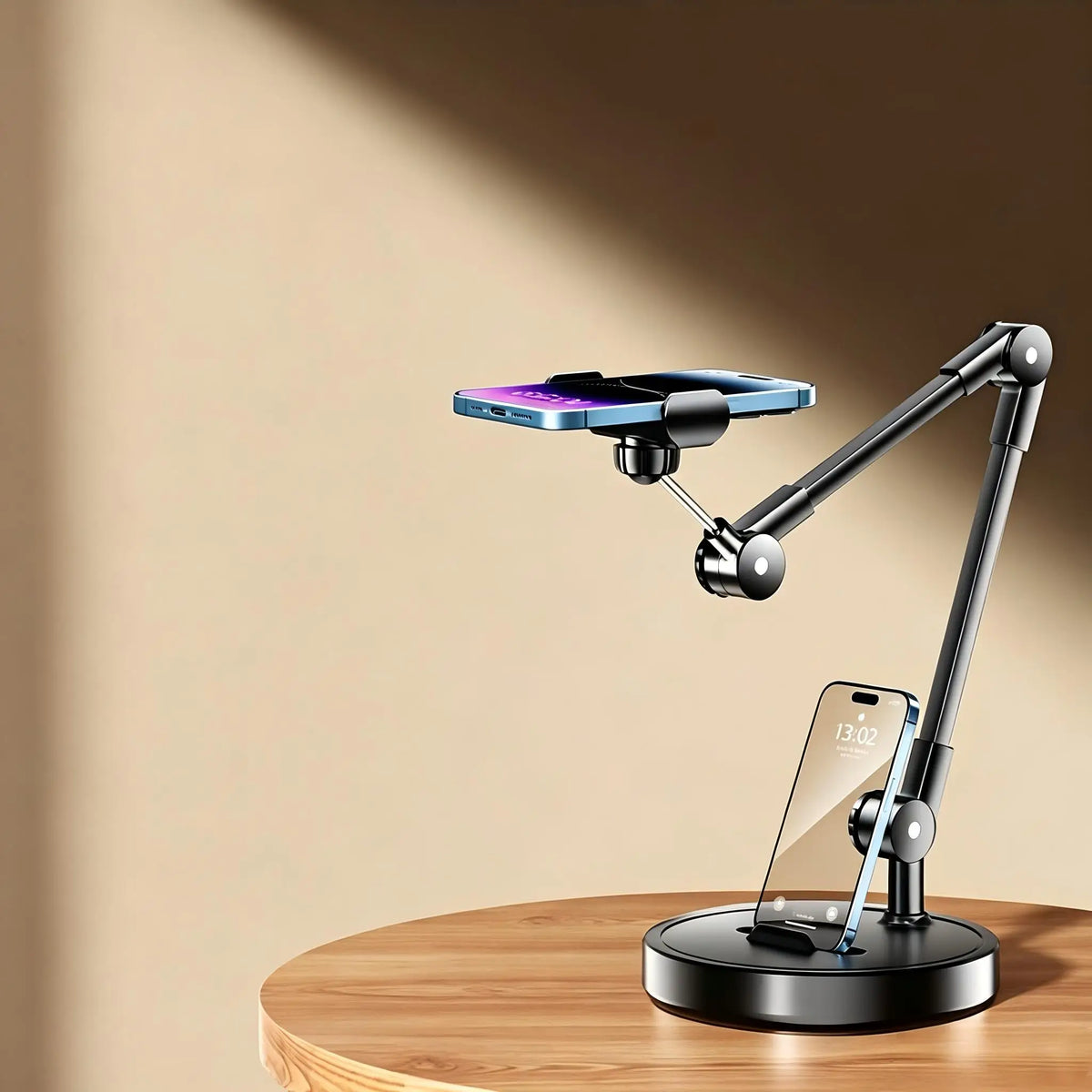 Multi-Angle Adjustable Iron Metal Phone Desktop Stand with Smooth Black Surface, Ergonomic Secure Grip Mobile Holder, Universal Support for Live Broadcast, Vlog Shooting, Online Study, Video Recording, Selfie Shooting