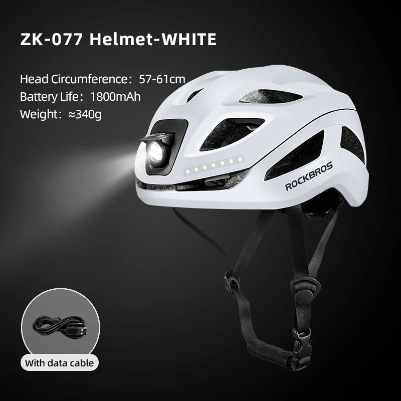 ROCKBROS LED Cycling Helmet With Type C Rechargeable Front Light