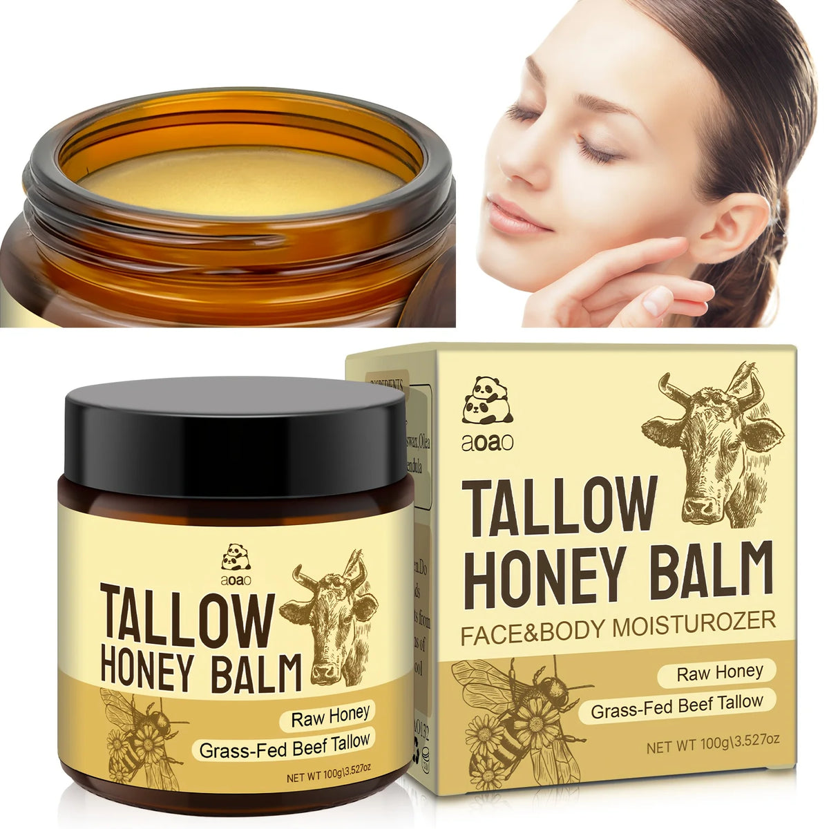 Aoao Grass Fed Tallow Balm With Honey For Face