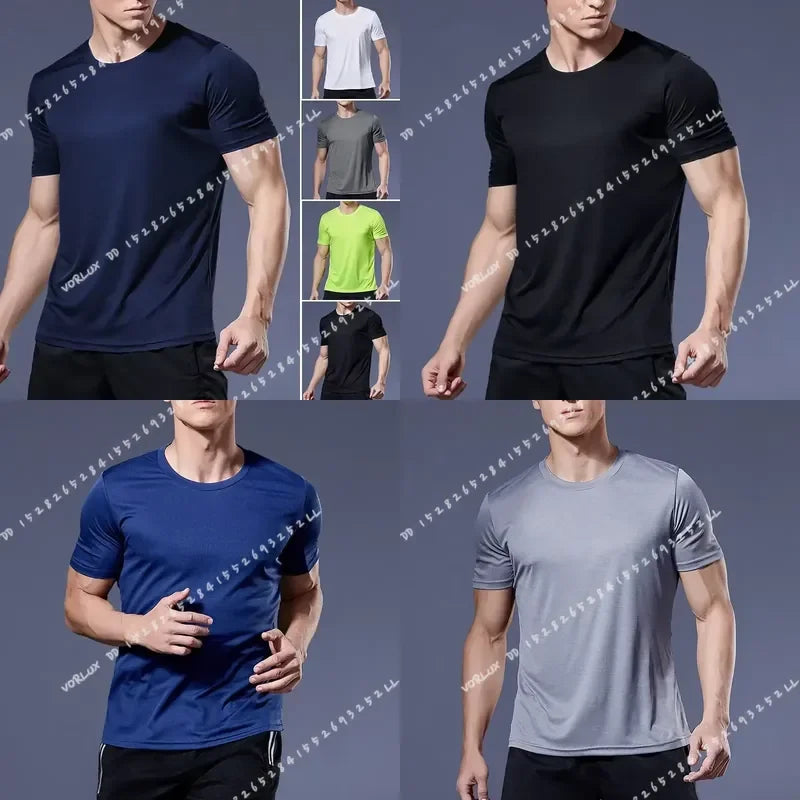 Men's Quick Dry Short Sleeve T-Shirt Moisture Wicking Round Neck Gym Running Training Exercise Sport Shirt Lightweight Tops