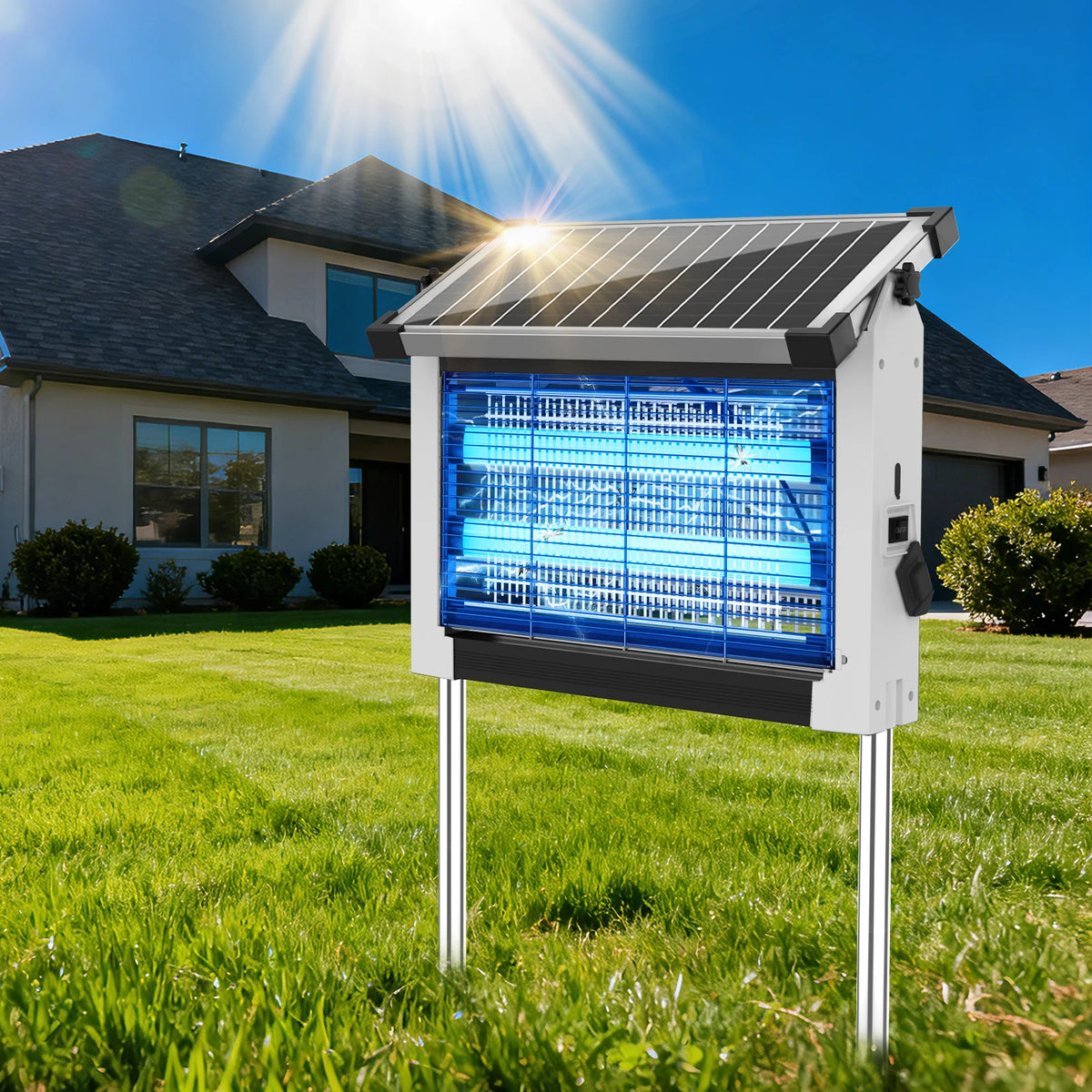 Solar Outdoor Bug Zapper With 4500V Sensor And Waterproof Design