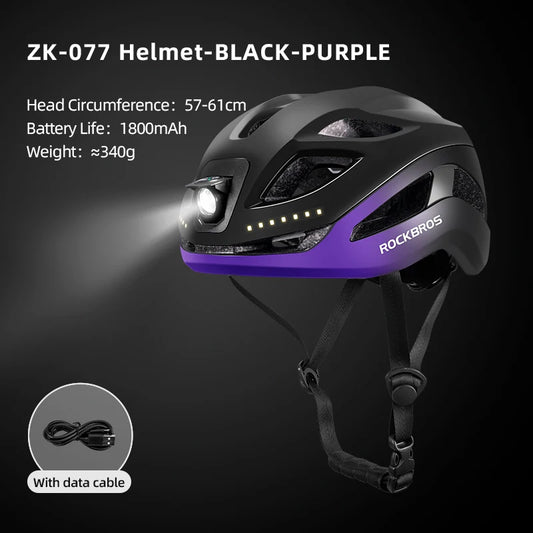 ROCKBROS LED Cycling Helmet With Type C Rechargeable Front Light