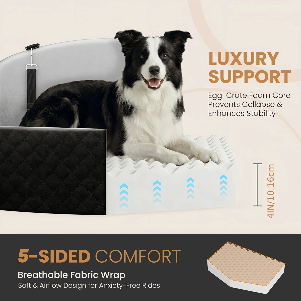 Memory Foam Dog Car Seat With Washable Cover And Leashes