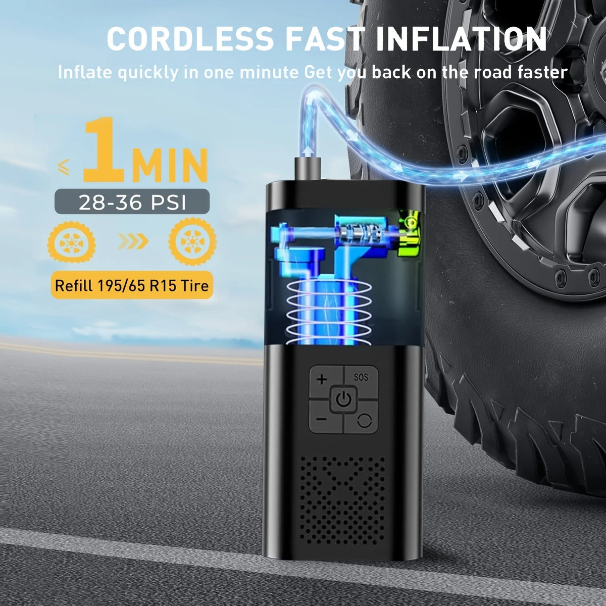 STSCELZ Cordless Tire Inflator Air Compressor With Digital Gauge Auto Stop