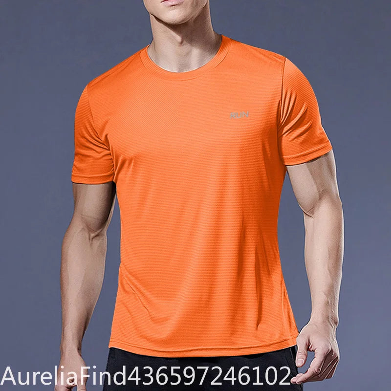 Men Summer Quick Dry Short Sleeve Gym T-Shirt Oversized Fitness Running Bodybuilding Sport Tops Jersey