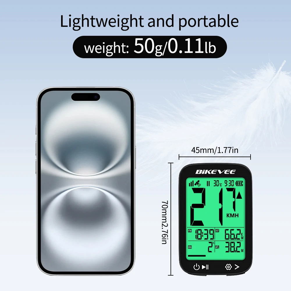 Bikevee USB Rechargeable GPS Bicycle Riding Speedometer Wireless Odometer Bike Computer with Green Auto Backlight LCD Display Waterproof Multi-Functions Bicycle Accurate Speed Tracking Outdoor Cycling Accessories