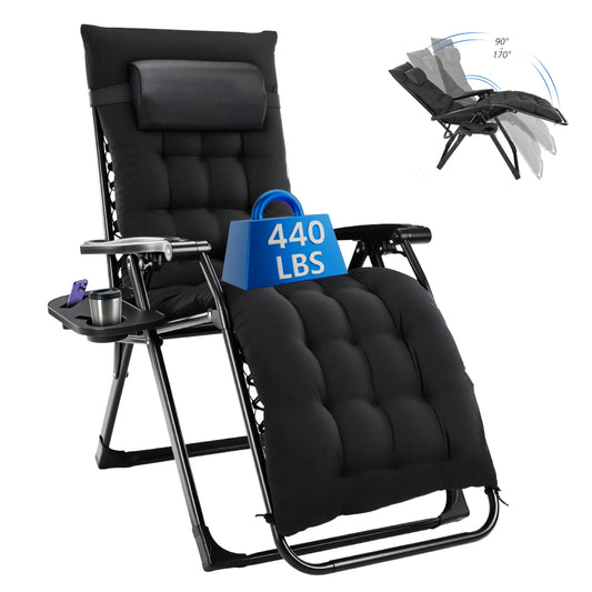 MCQ Zero Gravity Cushioned Folding Lounge Chair With Cup Holder