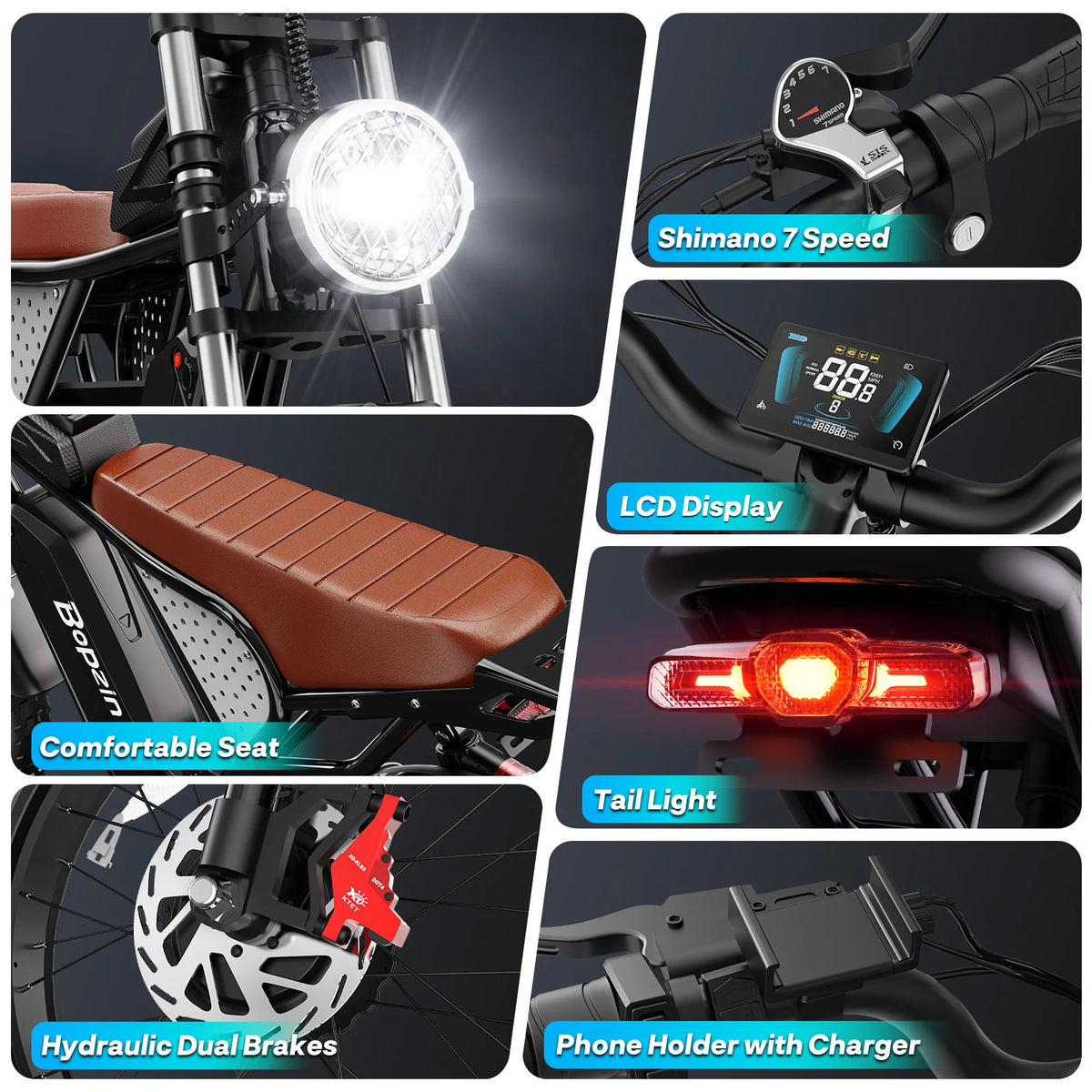Bopzin C22-Z-25 Electric Bike 1500W 48V 25Ah Fat Tire Ebike for Adults 35MPH Full Suspension Off-Road 20" Dirt Motorcycle E-Bike